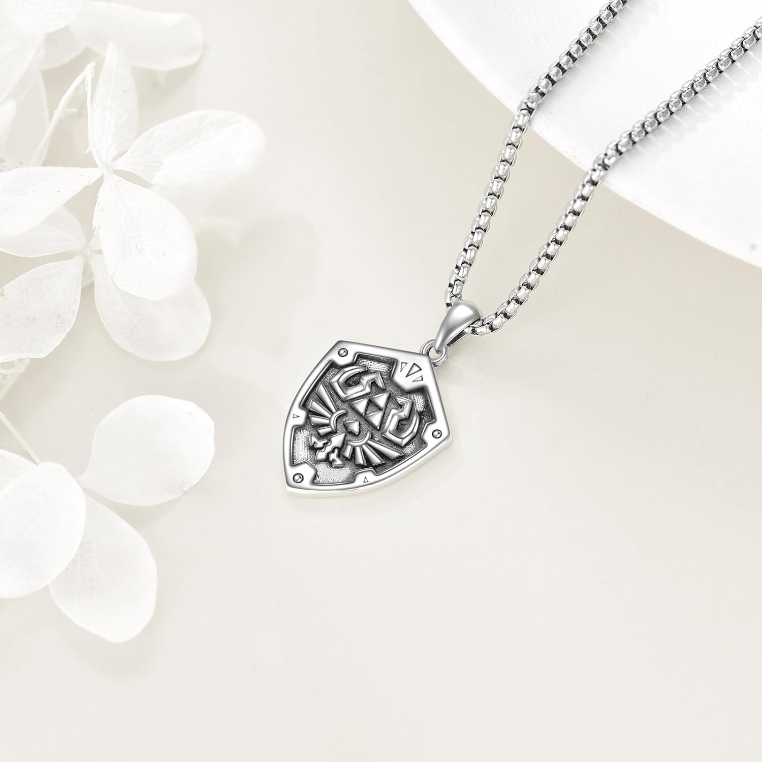 VONALA 925 Sterling Silver Triangle Shield Pendant Necklace for Men Women Anime Jewelry Birthday Gifts for Women