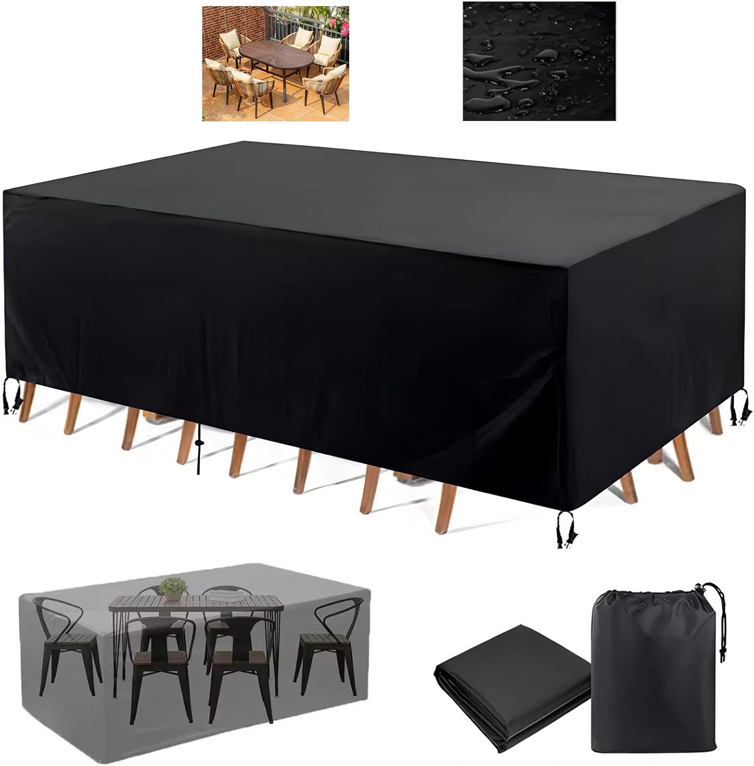 Outdoor Furniture Covers Waterproof, Garden Furniture Cover Rectangular Windproof 600D Heavy Duty Oxford Fabric Patio Set Cover, Rattan Table and Chair Sofa Set 112x108x24inch/285x275x60cm