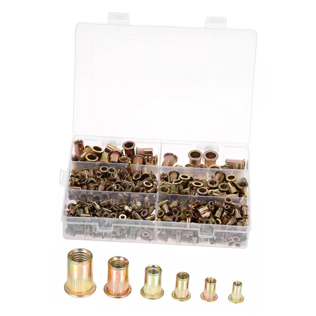 Cabilock 500 Pezzi Dado Per Rivetti a Pressione in Acciaio Al Carbonio Kit Di Dadi Per Rivetti Inserti Di Dado Rivetti Filettati Rivettare i Dadi Golden Acciaio Al Carbonio Zincato
