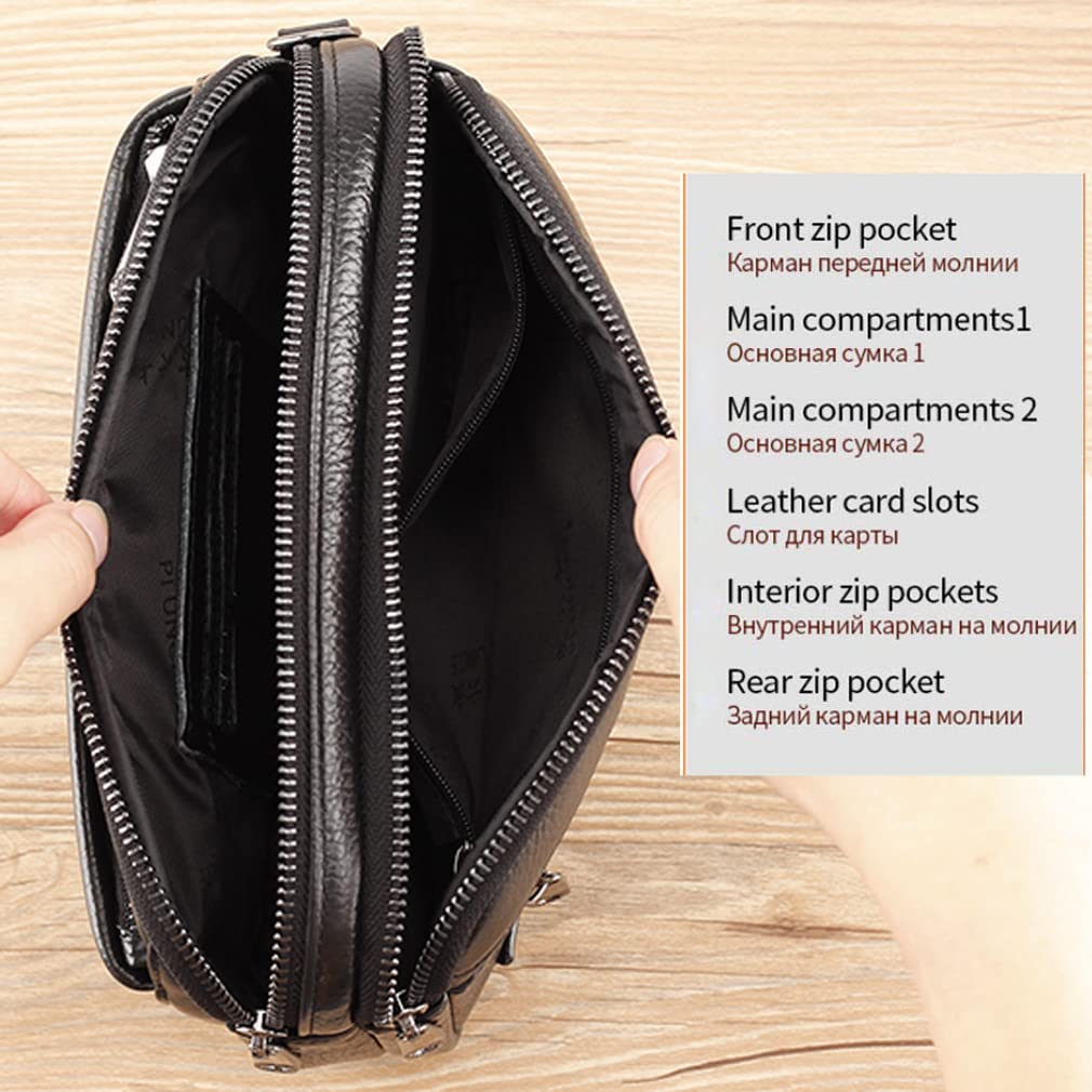 Bolso de mano de cuero Billetera para hombre Soporte de pulsera Bolsa de muñeca Paquete Bolso de negocio.., 03-Negro