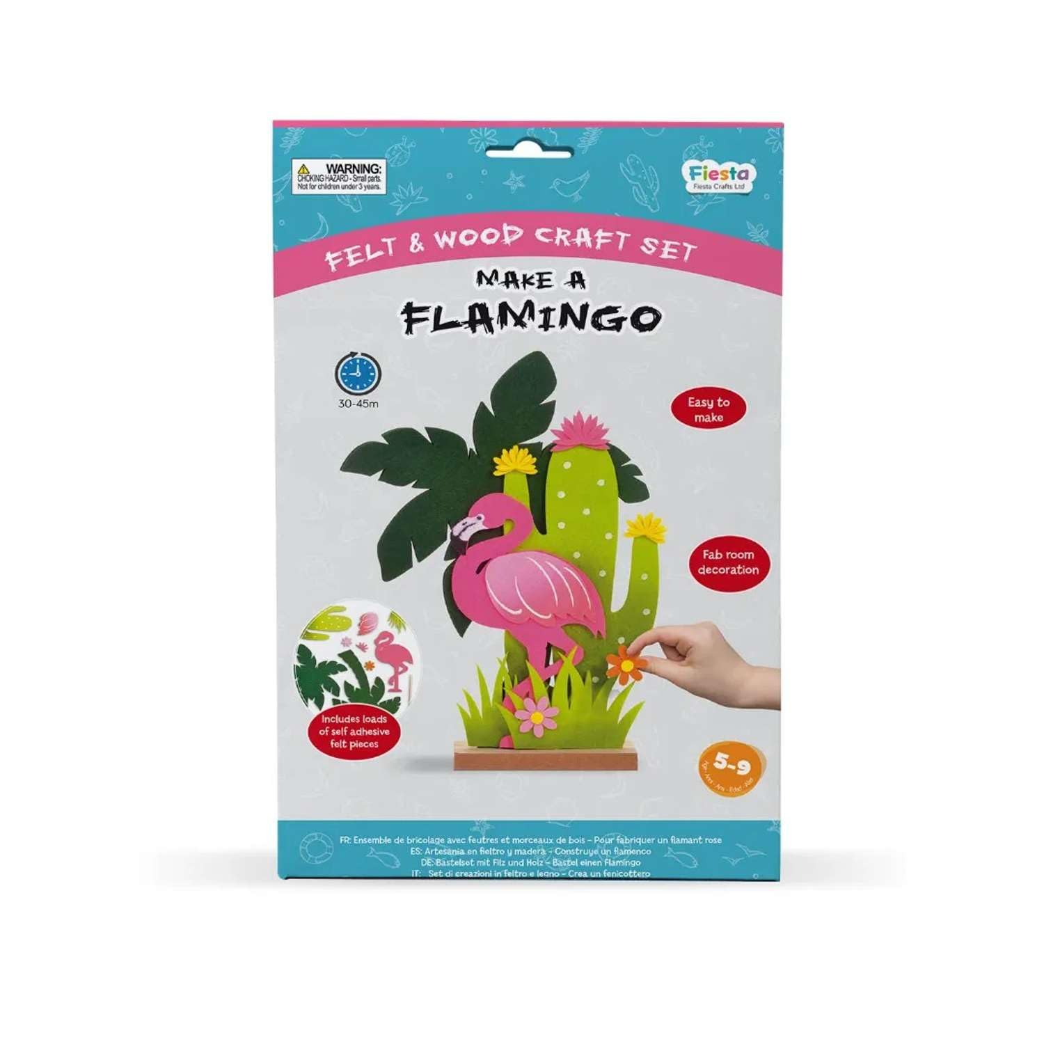 Make a Felt Craft Kit by Fiesta Crafts - Sticky- No Glue or Tools Needed - Craft Kit for Kids - Ages 5-9 Years (Flamingo Scene)