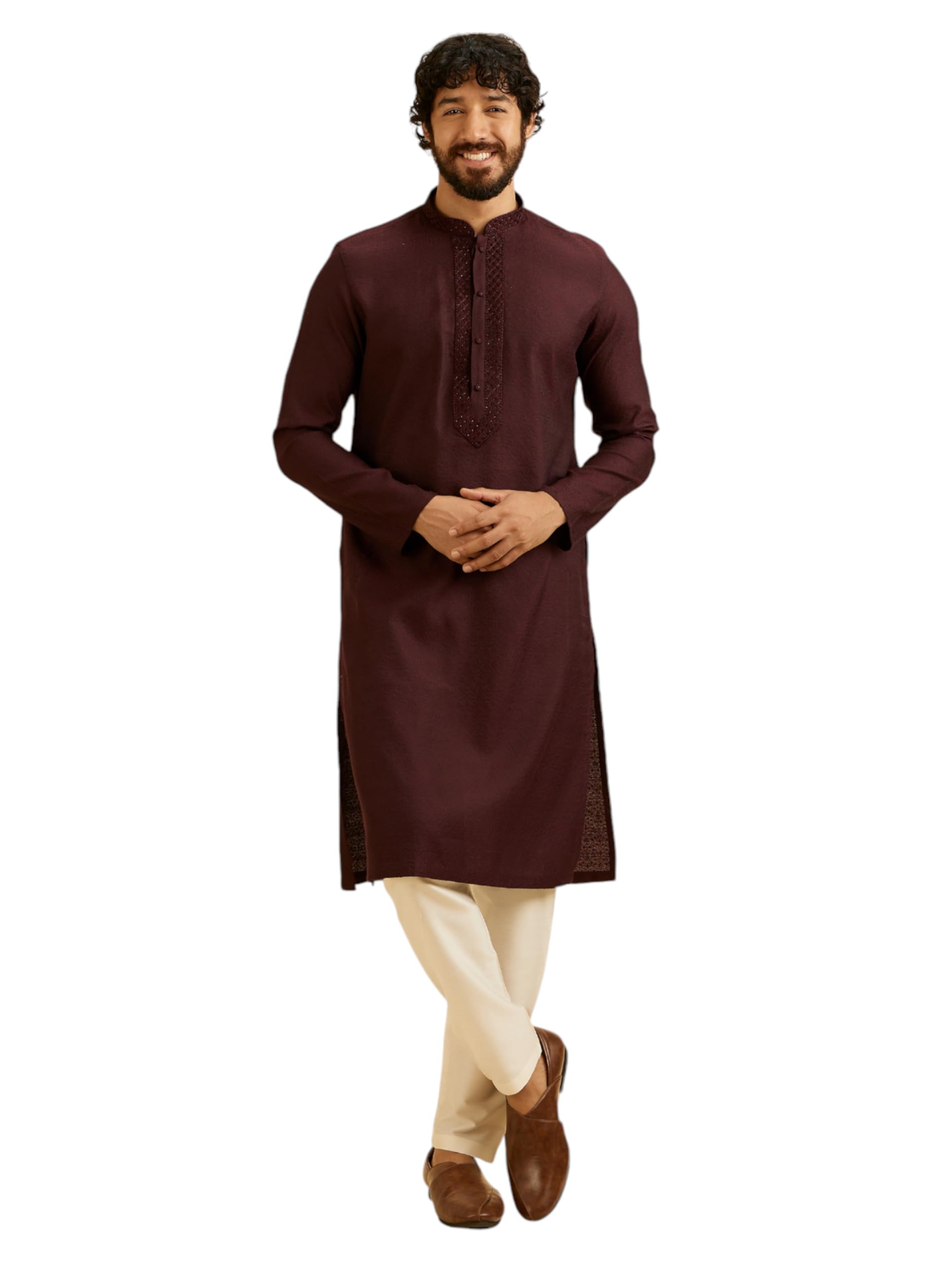 manyavar Men's Viscose Blend Jacquard Kurta Set (2pcs)-picture-22