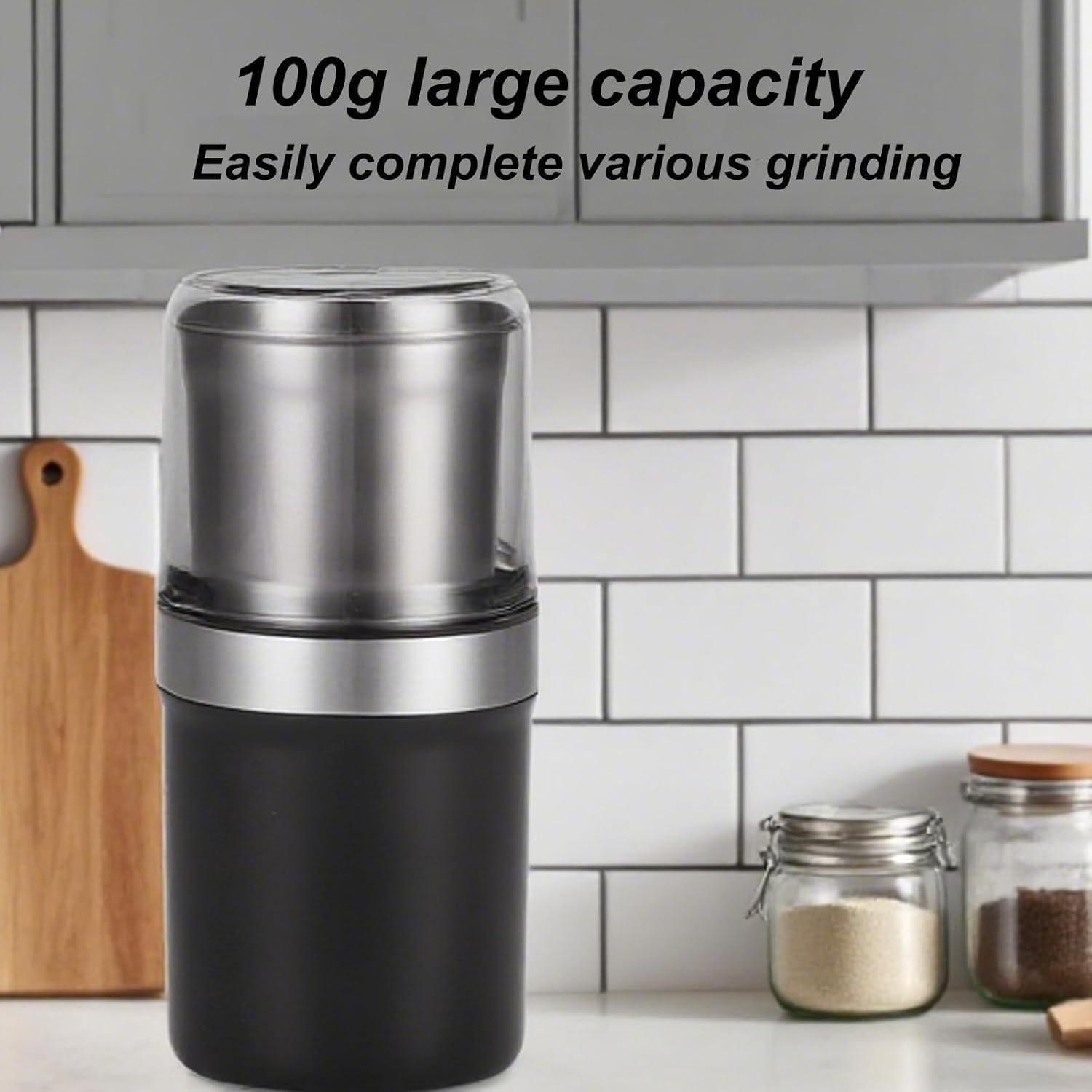 Electric Multi-Use Cup Grinder – 100g Large Capacity 304 Stainless Steel, Adjustable Coarse to Fine, Dual-Layer Lid, Detachable & Easy to Clean (Set A)