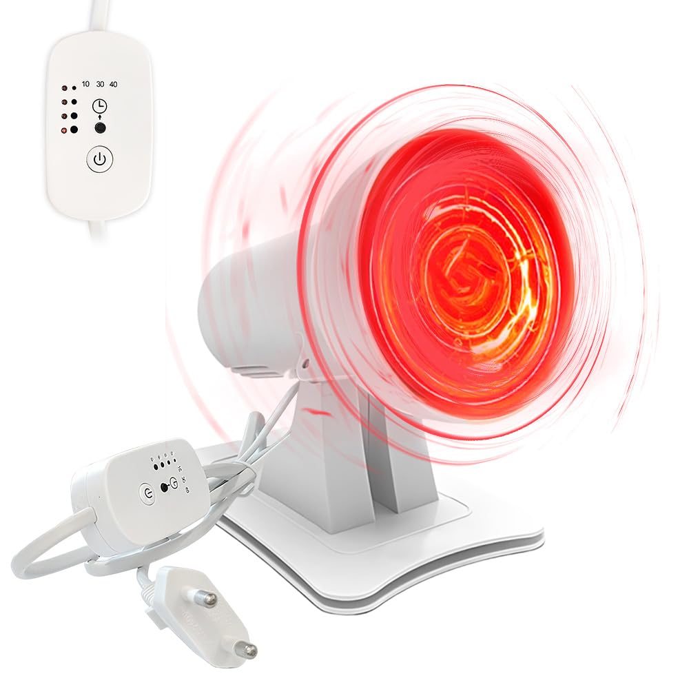 Rotlichtlampe 150W, Infrarotlampe mit 4 Temperaturstufen & 3 Timer, Einstellbarer Winkel Rotlichtlampe Wärmelampe für Gesicht & Körper Entspannende Muskelermüdung