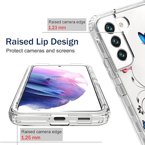 Miniatura 2 de Funda para Galaxy S22, SM-S901U con protector de pantalla de vidrio templado, protección de diseño floral de cuerpo completo, carcasa dura + TPU a