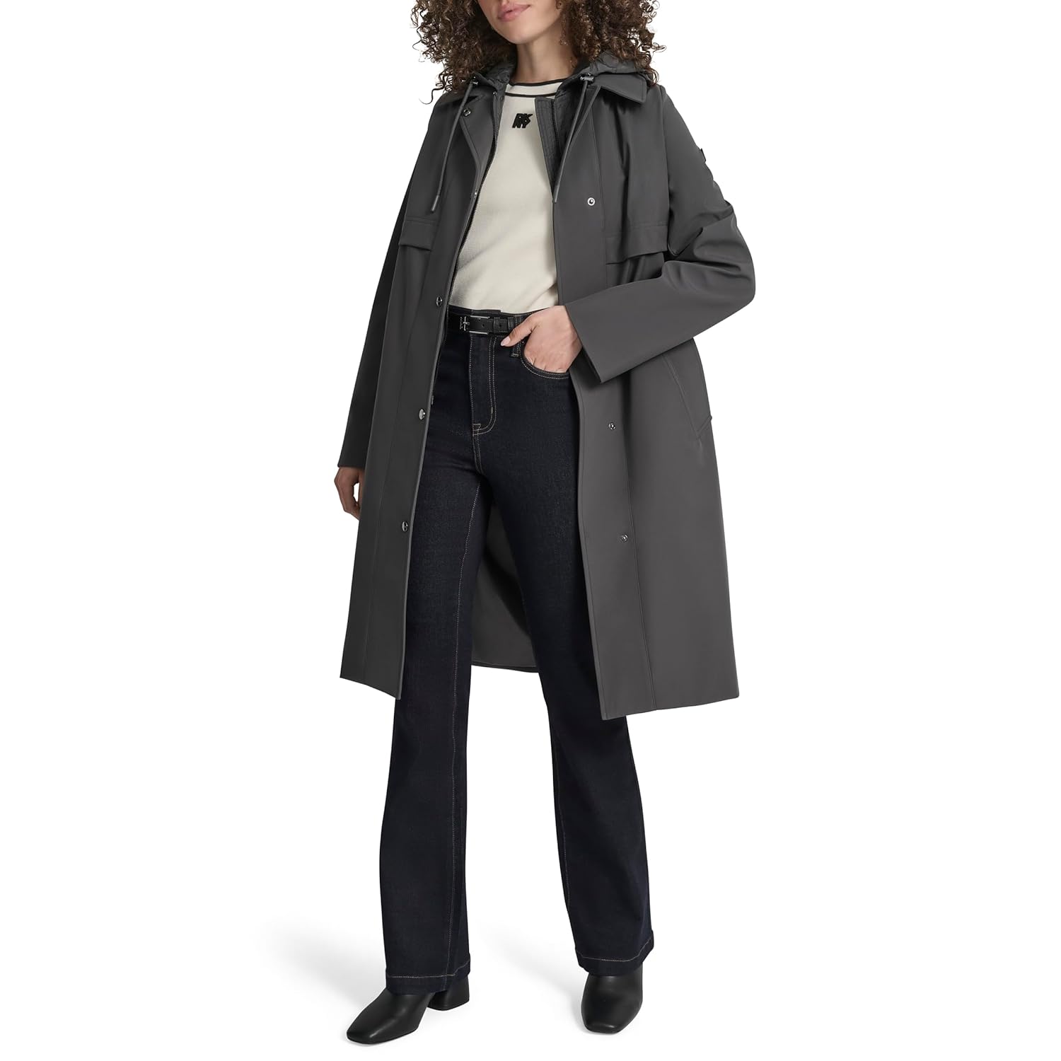 DKNY Women's Belted Trench Coat With Hood – Lightweight Water-resistant Long Jacket - Image 8