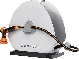 Giraffe Tools 1/2" x 82ft Ground Mounted Retractable Hose Reel - Heavy Duty Auto Rewind, Swivel Base for Lawn & Concrete