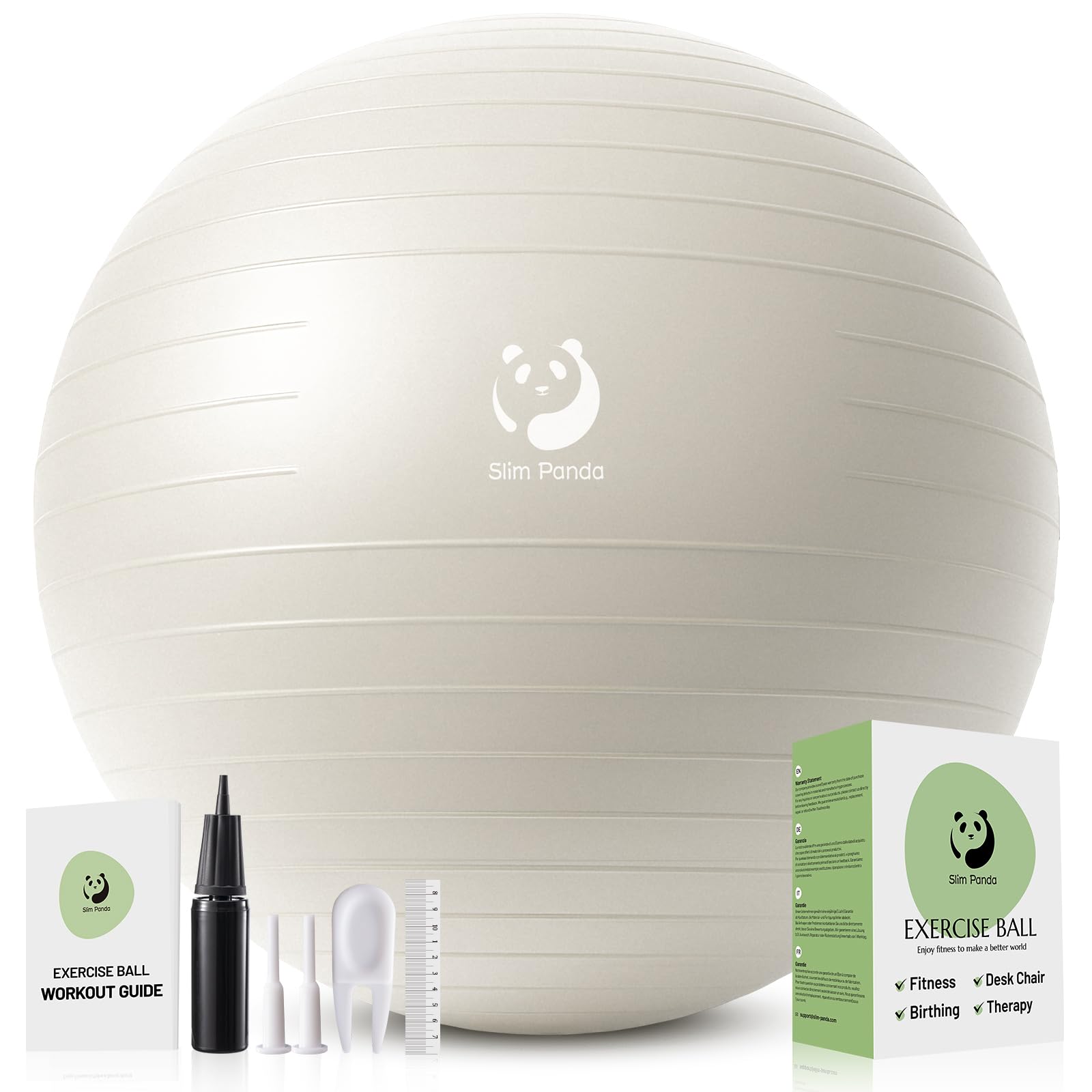 Slim Panda Exercise Ball Yoga Ball，Anti-Burst Professional Gym Ball for Pregnancy, Fitness, Balance Training (White, 65CM) — image 1