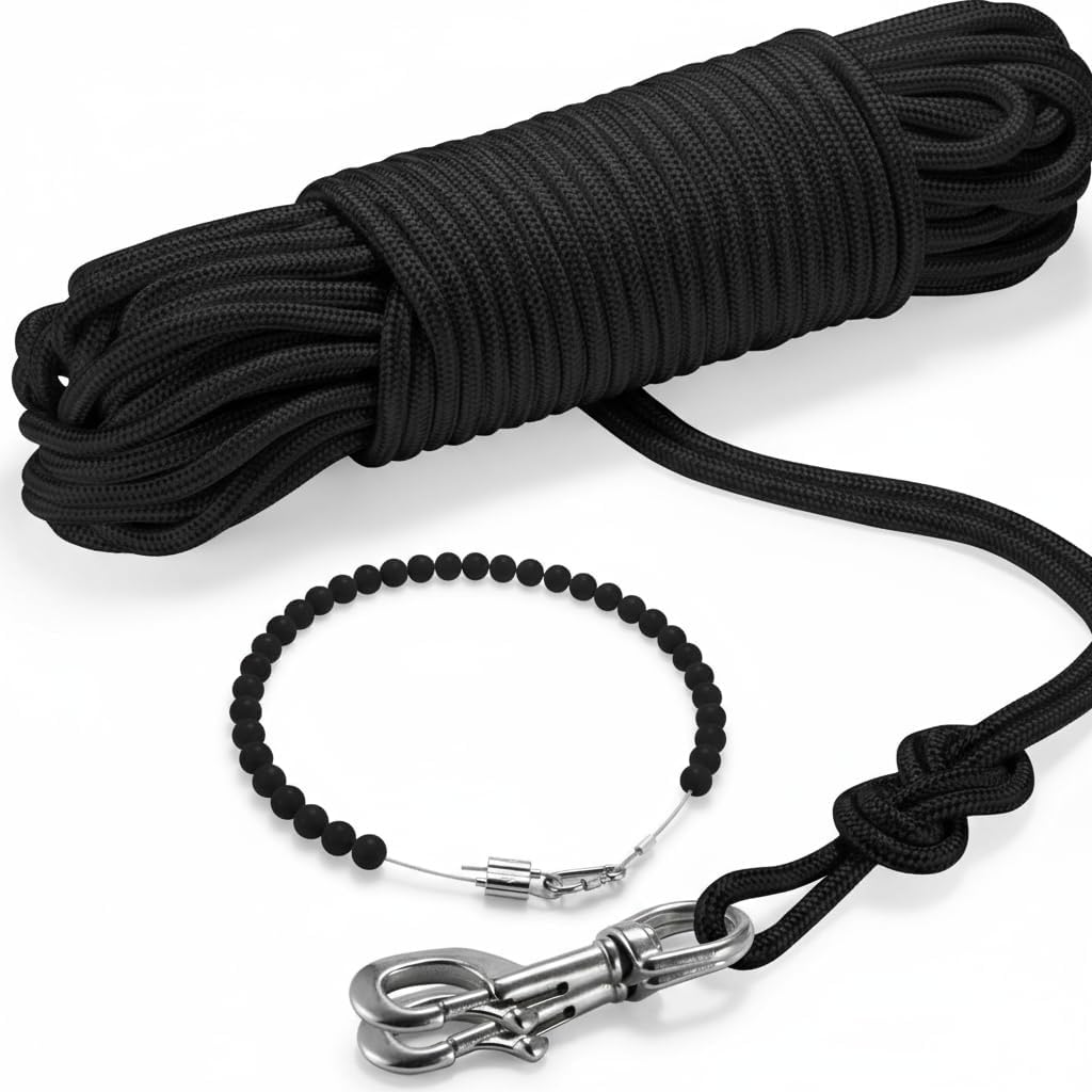 Flag Rope and Clips Kit, 50 Ft Flag Pole Rope Halyard Polyester Rope with Heavy Duty 6" Cleat Hook, Flagpole Retainer Ring and 2 Pcs Stainless Steel Swivel Snap Clips for Flagpoles Up to 25ft