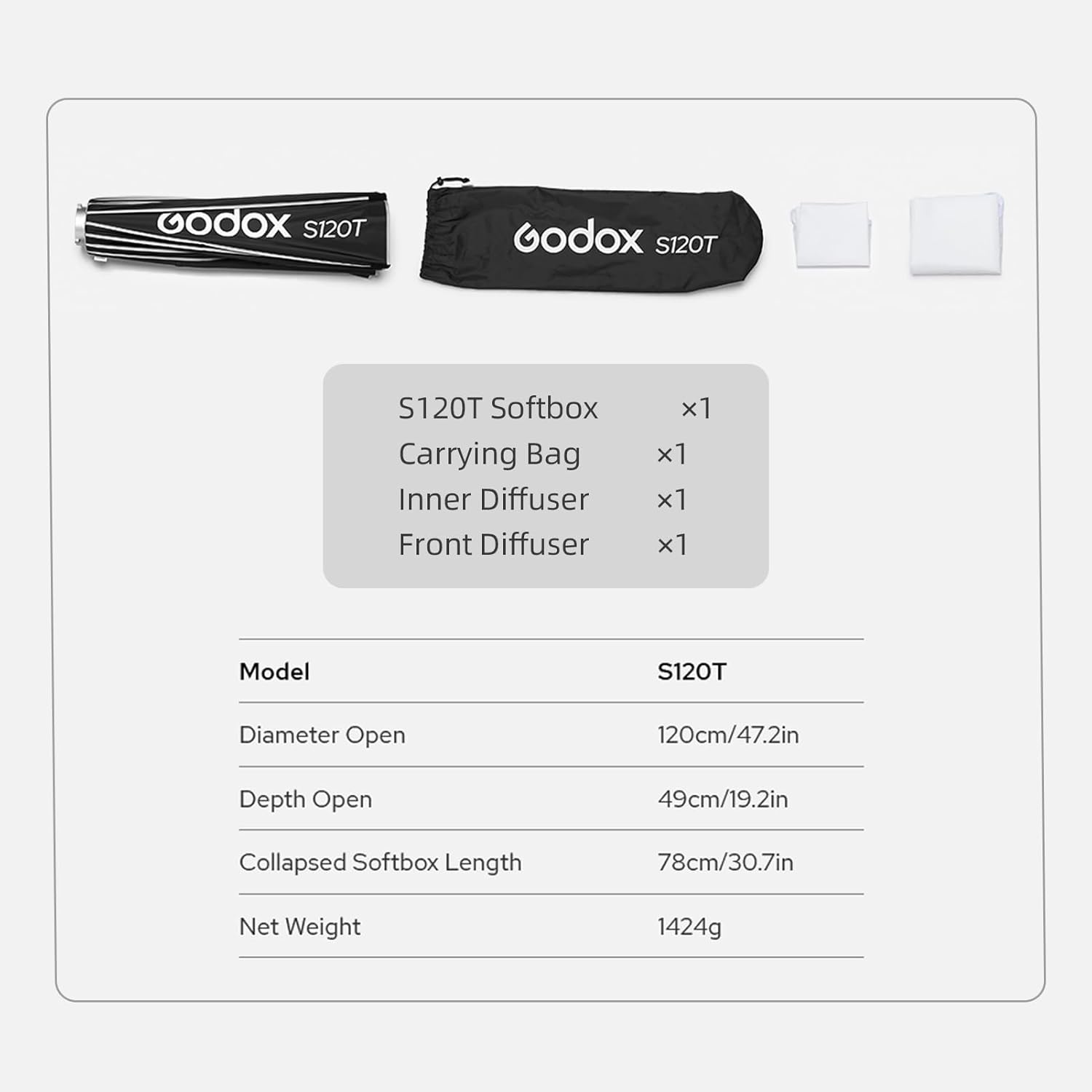 Godox S120T 120cm/47.2in Quick Release Umbrella Softbox Professional Foldable Softbox with Standard Bowen Mount & Diffusers for Photography Studio Photography Portrait Live Stream