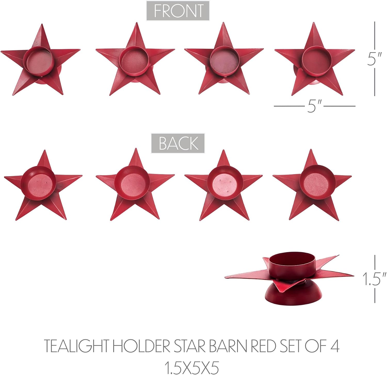 Tealight Holder Star Barn Red Set of 4 1.5x5x5