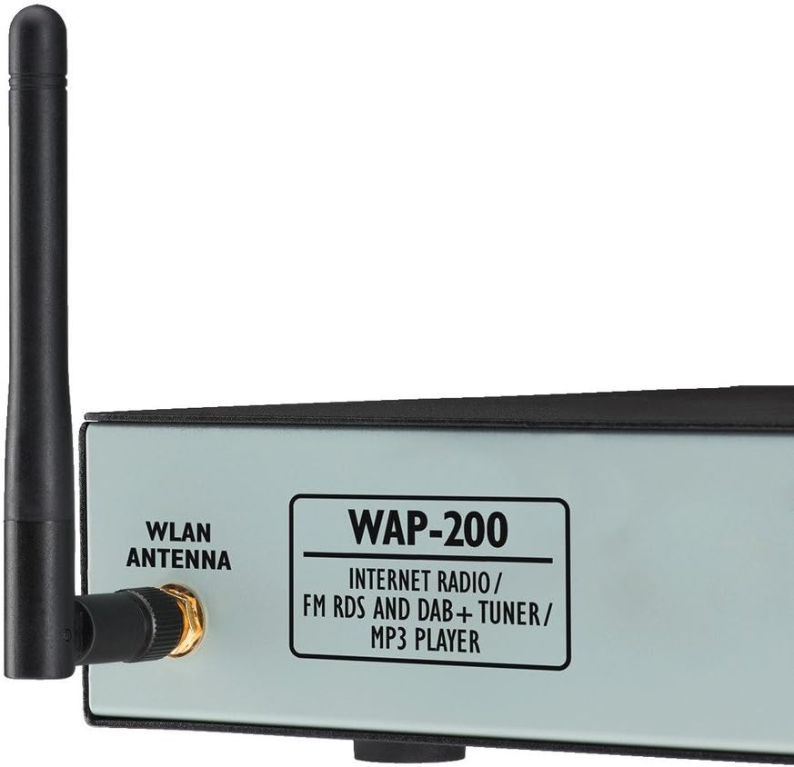 Monacor WAP-200 front and side view with WLAN antenna