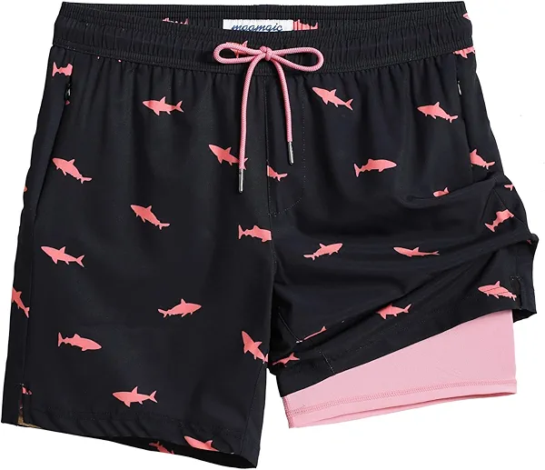 Maamgic Swim Trunks Men 2 in 1 Bathing Suit, Quick Dry Men Swimming Trunks with Zipper Pockets, 7 Inch