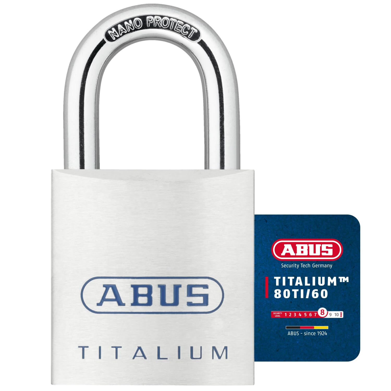 ABUS Titalium Padlock 80TI/60 - Cellar Lock with Lightweight, Solid Lock Body Made of Special Aluminium - ABUS Security Level 8 - Silver