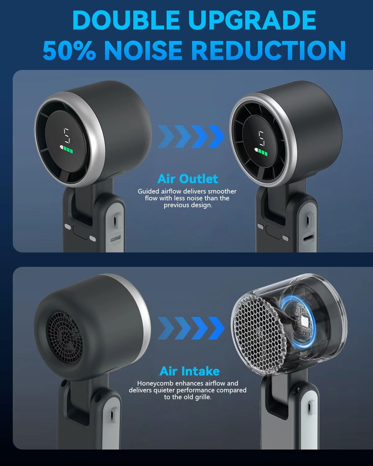 Portable Handheld Turbo Fan, 5 Gear Wind, Battery Operated, Up to 12 Working Hours, 3 IN 1 Hand Fans with Air Turbo Tech Cooling Fan for Outdoor Activities, Travel, Beach (Black) - Image 5