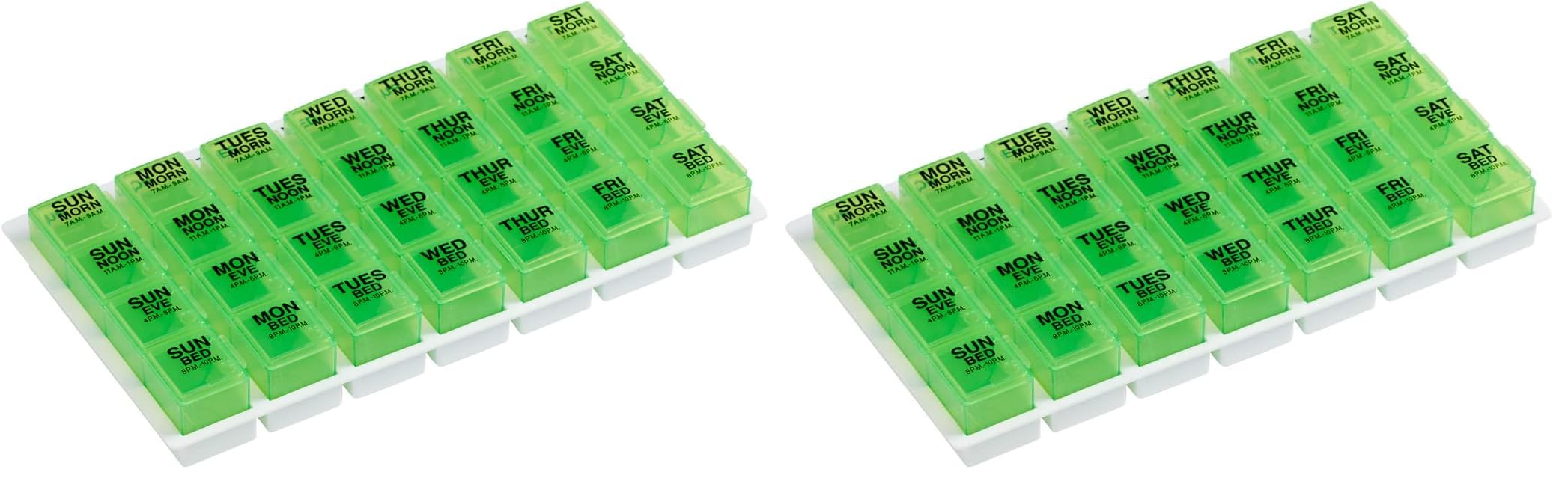Ezy Dose Weekly 7-Day Pill Organizer Vitamin and Medicine Box Large Pop-Out Compartments 4 Times a Day Green