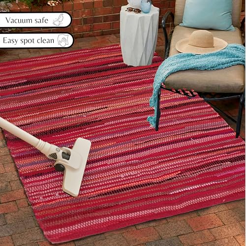 Tapis chindi multicolore en coton tissé main 90x150cm rouge élégant - 3