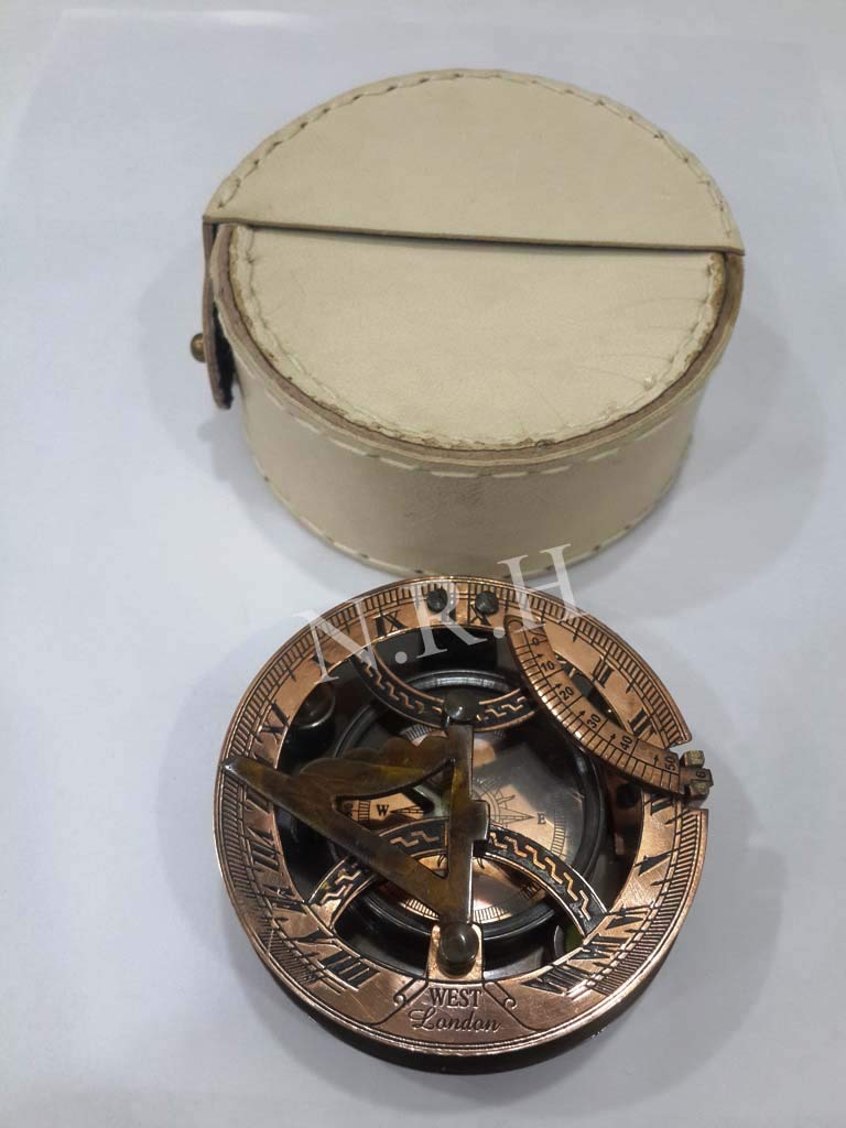 Bussola Nautica Replica Antico Meridiana Rame West London Bussola con Custodia in Pelle