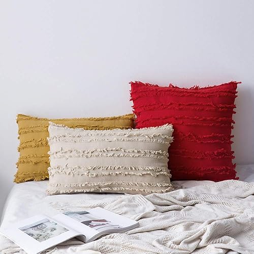 Miniatura 3 de MIULEE - Juego de 2 fundas de cojín decorativas de lino y estilo bohemio, con patrón jacquard a rayas, para sofá, sillón, sala de estar y