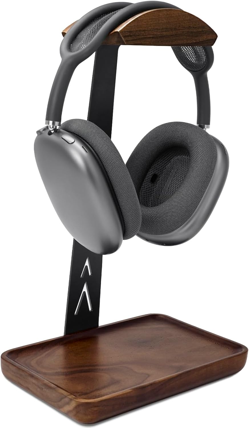 GEVO Walnut Headphone Stand, Wood Headset Stand for Desk, Universal Headphone Holder Gaming Headset Rack with Storage Base Compatible for AirPods Max, Bose, Razer, Sennheiser, Jabra, JBL, AKG