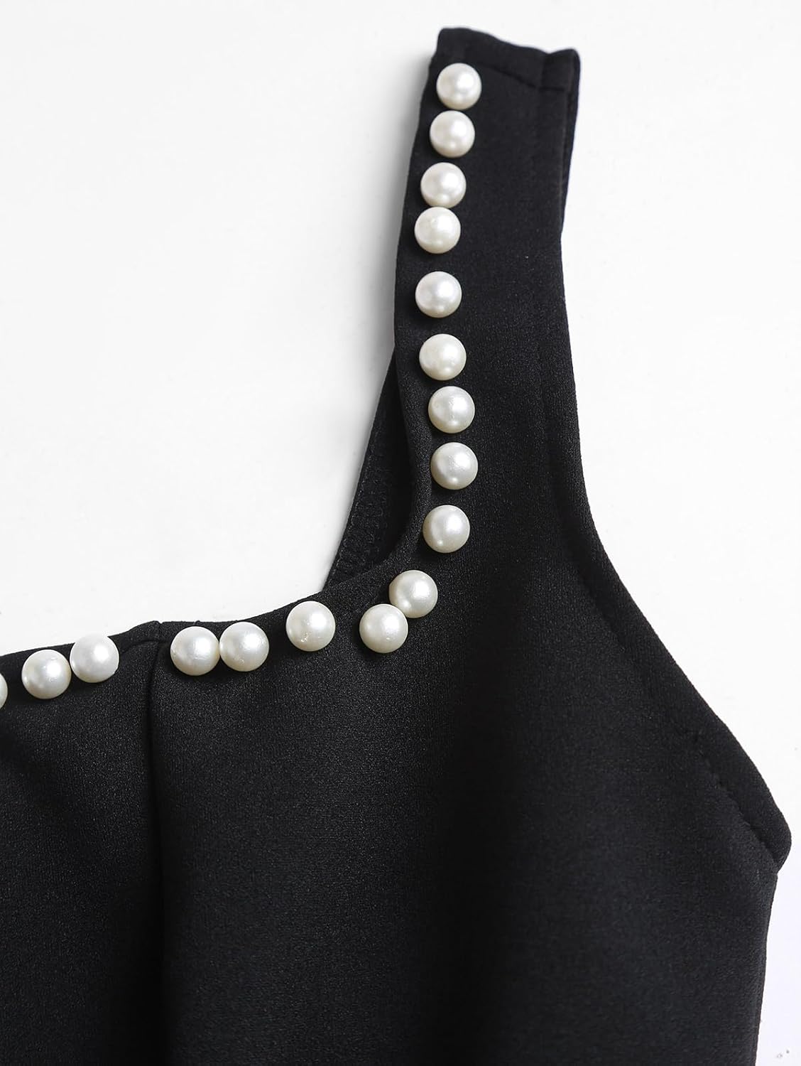 Womens Sexy Square Neck Mini Pearl Dress Sleeveless Backless A Line Ruffle Short Wedding Guest Dresses - Image 6