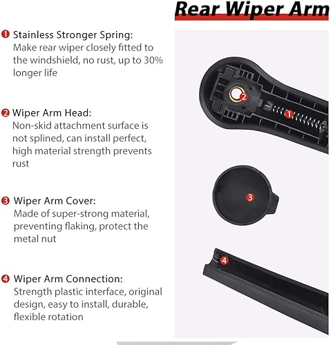 Miniatura 9 de OTUAYAUTO Repuesto de limpiaparabrisas trasero para Dodge Durango 2011-2022, accesorios de brazo de limpiaparabrisas trasero, kit de cubierta de