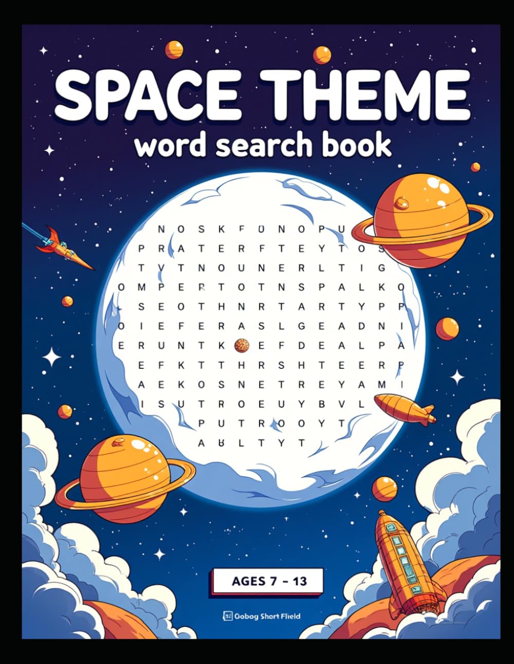 Space theme word search book for kids.