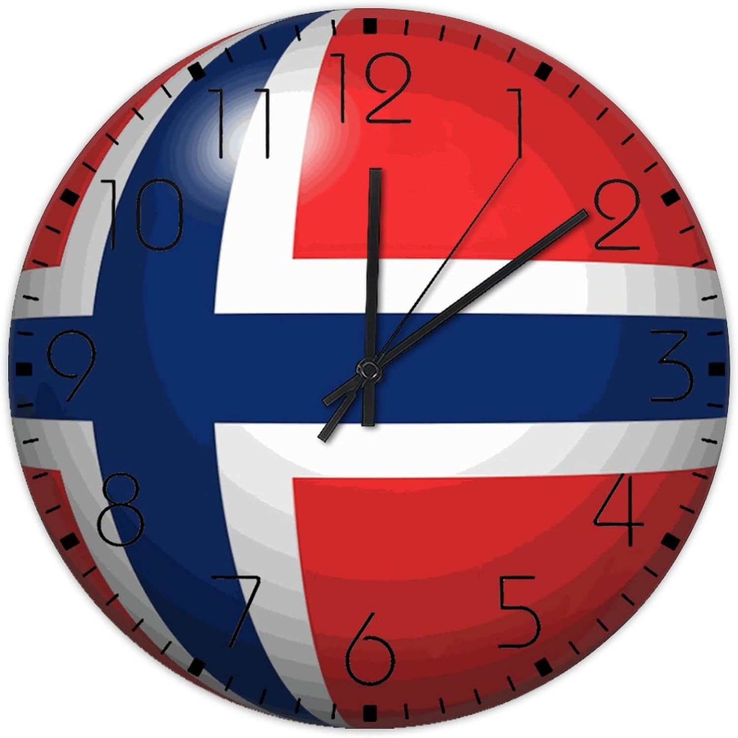 Wood Wall Clocks Non-Ticking Sweep Movement Norway Modern Wall Clocks International Flag Bunting Banner Wooden Wall Decor for Fitness Room Office Exercise Room 15 Inch