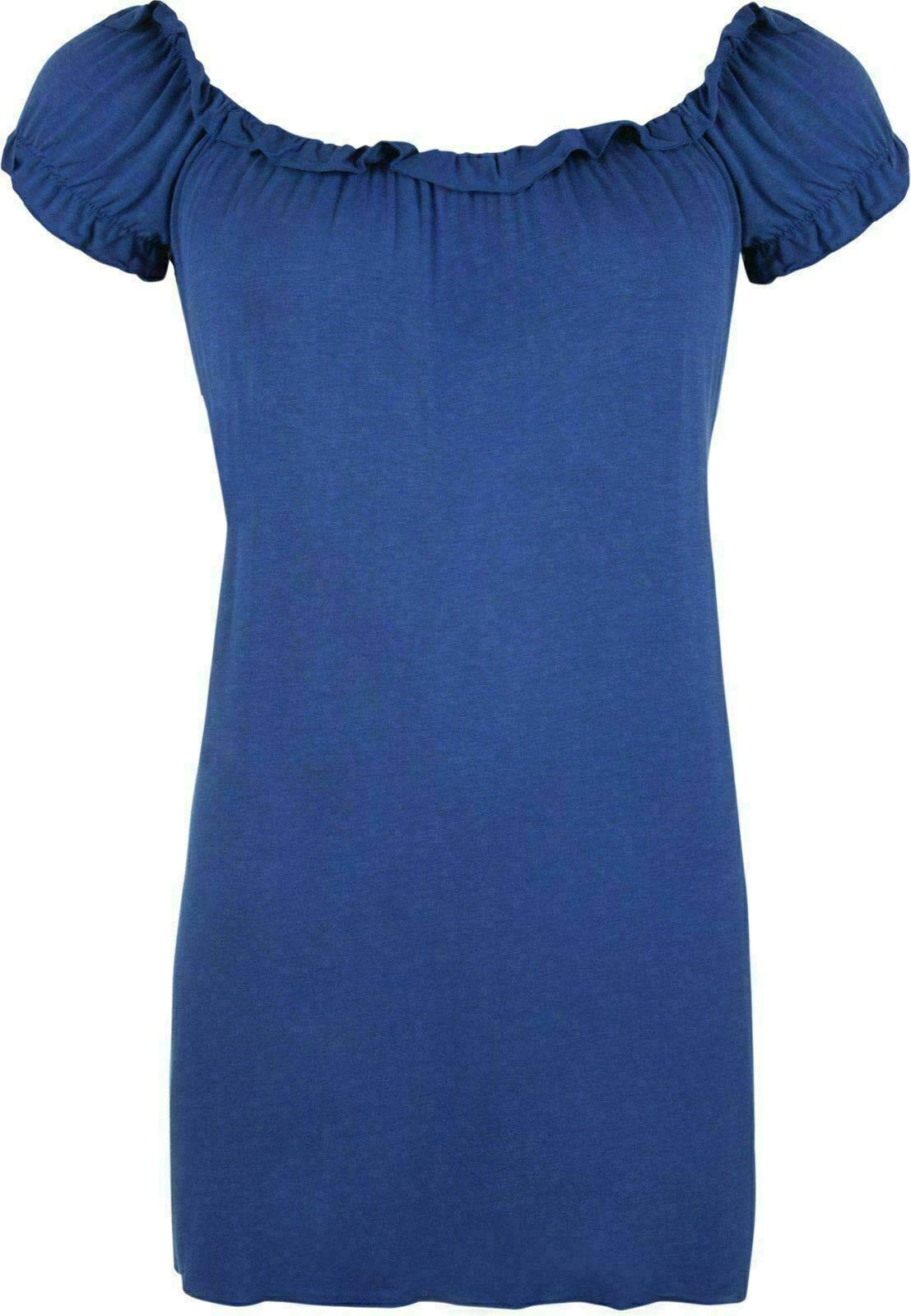 FAIRY BOUTIQUE Ladies Off Shoulder Gathered T Shirt Tops Womens Gypsy Boho Ruched Elasticated Stretch Top Navy