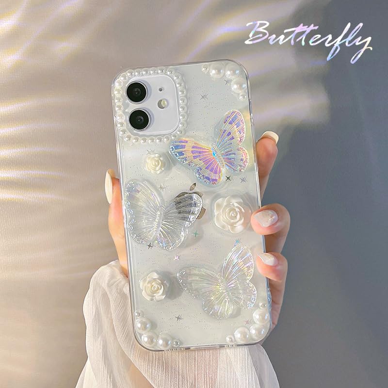 Ooooops Glitter Clear Phone Case For IPhone 16 Pro Max Case For Women Girls, Cute Gold Pink Purple Blue Butterflies Pattern, Slim Hard Protective Cases For IPhone 16ProMax 6.9'' (Floral Butterfly