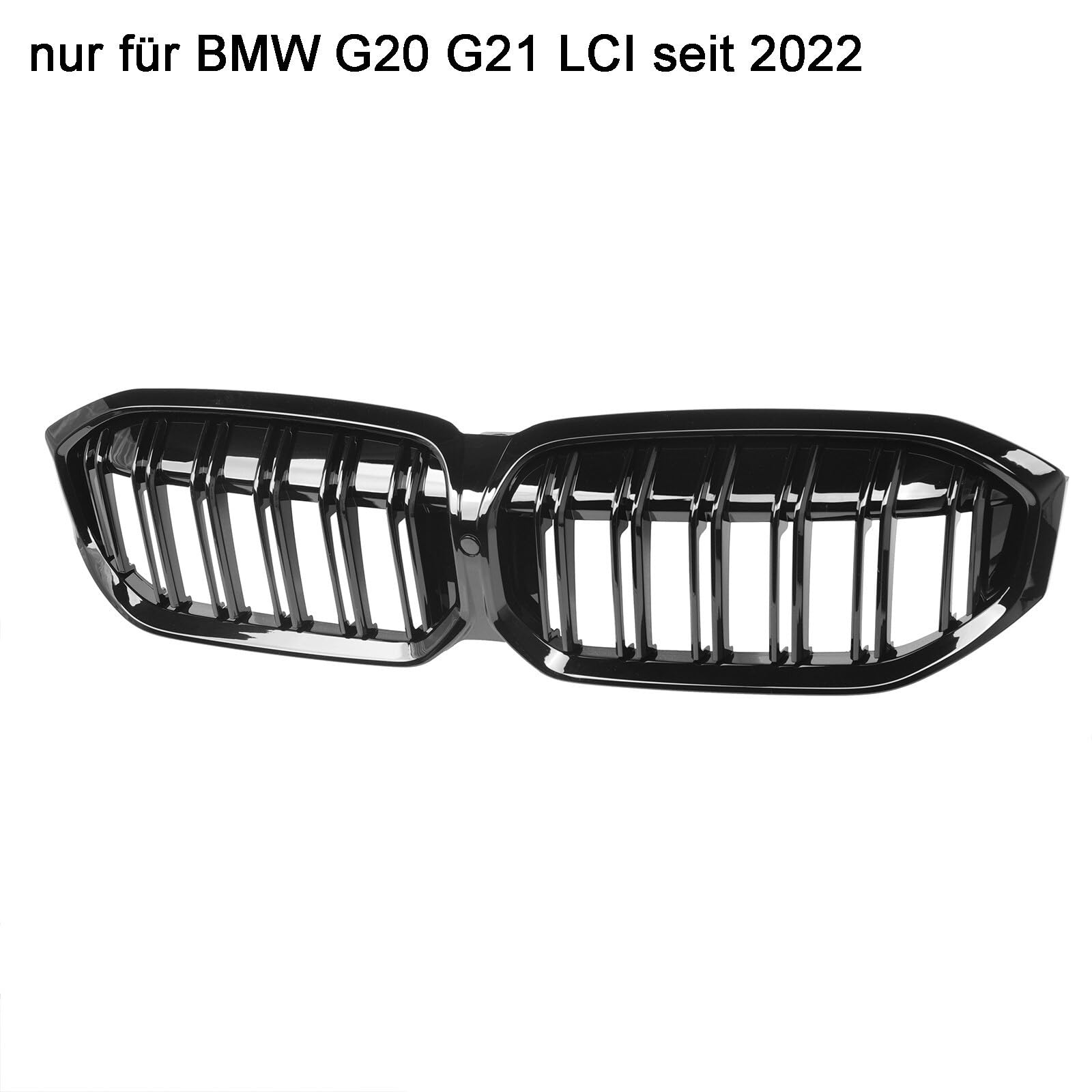 Sport Kühlergrill Nieren kompatibel mit BMW 3er G20 G21 Bj. 2022-2025 LCI Doppelsteg Glanz Schwarz Grill
