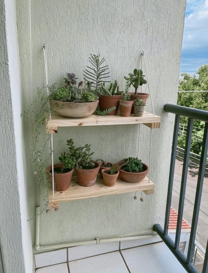 Handicraft Home Decor Itams, Macrame Hanging Shelves, Wooden Wall Shelves with Handmade Woven Hanger Pack of 01 Rope Floating Shelf Home Decor, Room Decor, HOLL Decor, Wall Decor (2 tire)