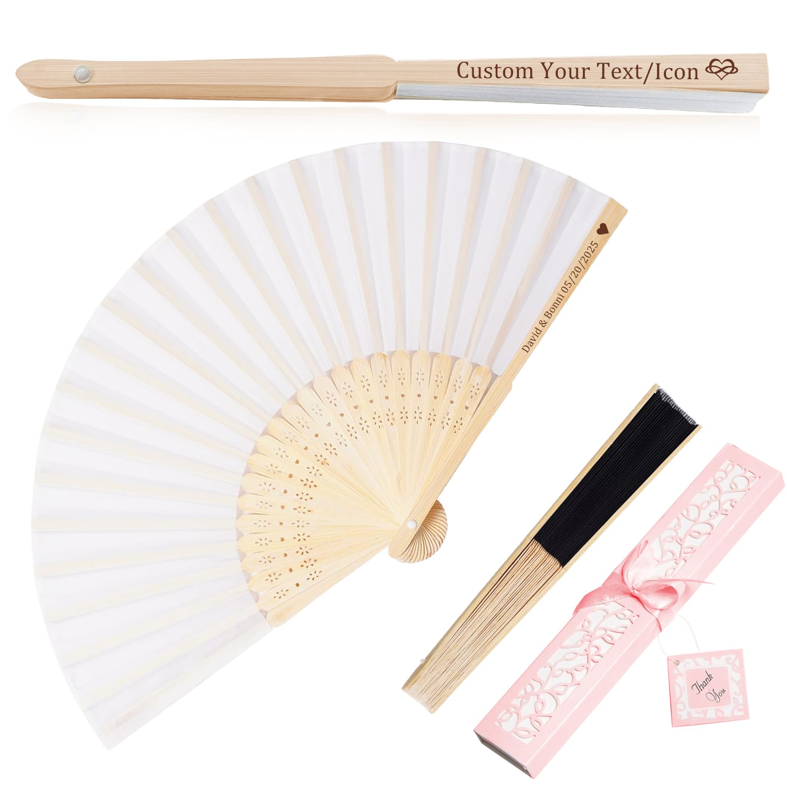 HJX 1Pcs Personalized Wedding Fans for Guests Custom Engraved Silk Folding Hand Fans for Line Dancing Bulk Party Favors