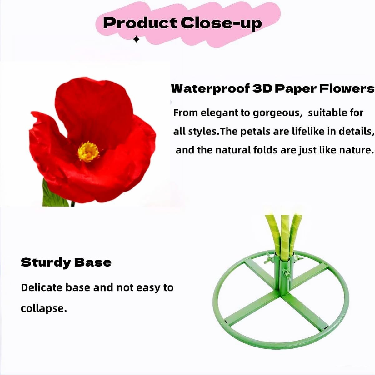 Giant Fake Artificial Flowers Decoracion Set - 5.9 Ft Adjustable Waterproof 3D Paper Faux Large Flowers Decor for Birthday Party Garden Office Home Wedding Christmas Shop Window Display (Red)