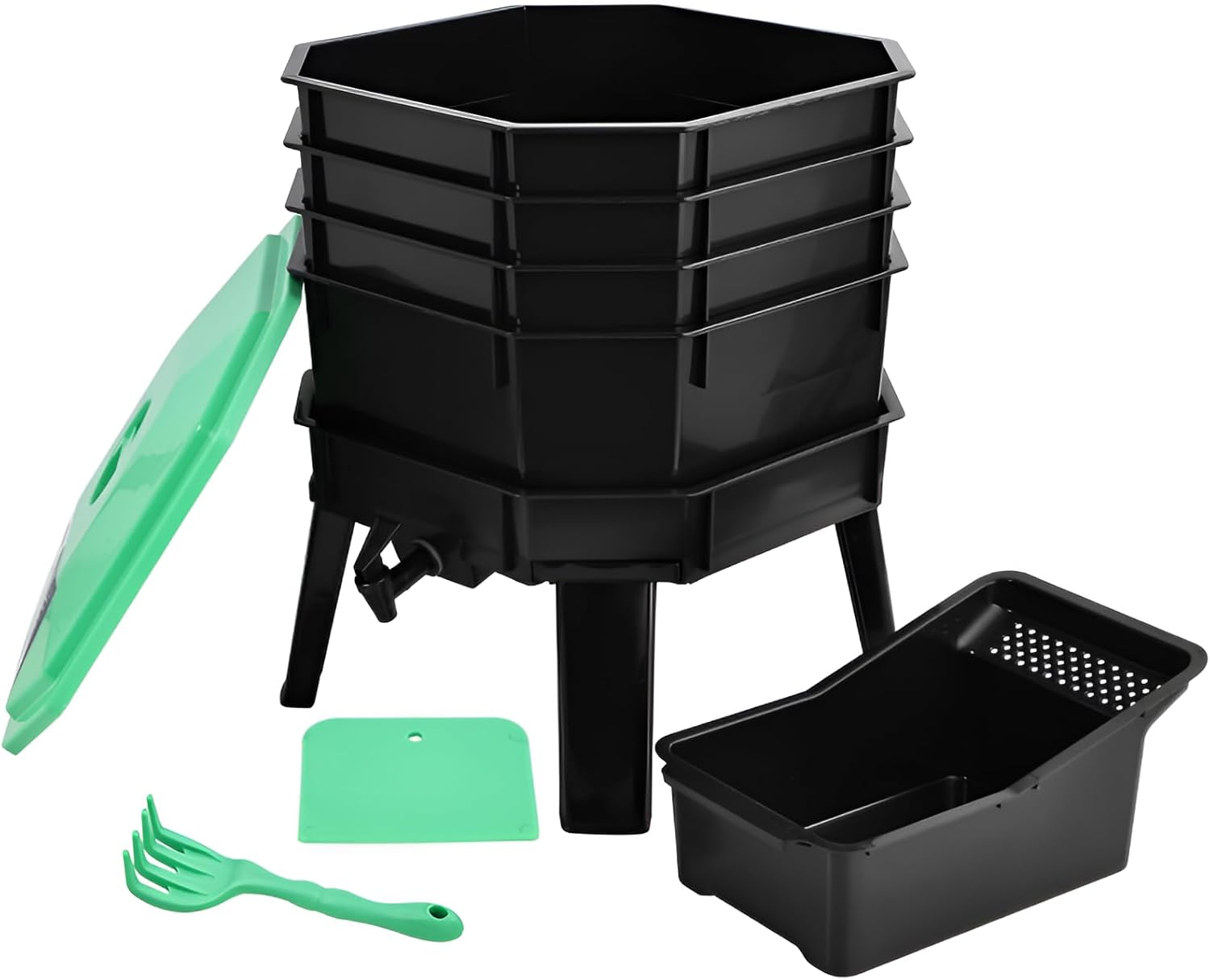 40 Gal Worm Composter Bin – Large-Capacity Vermicomposting System with Faucet & Ventilated Design – Easy Disassemble, Ideal for Kitchen Scraps & Garden Waste