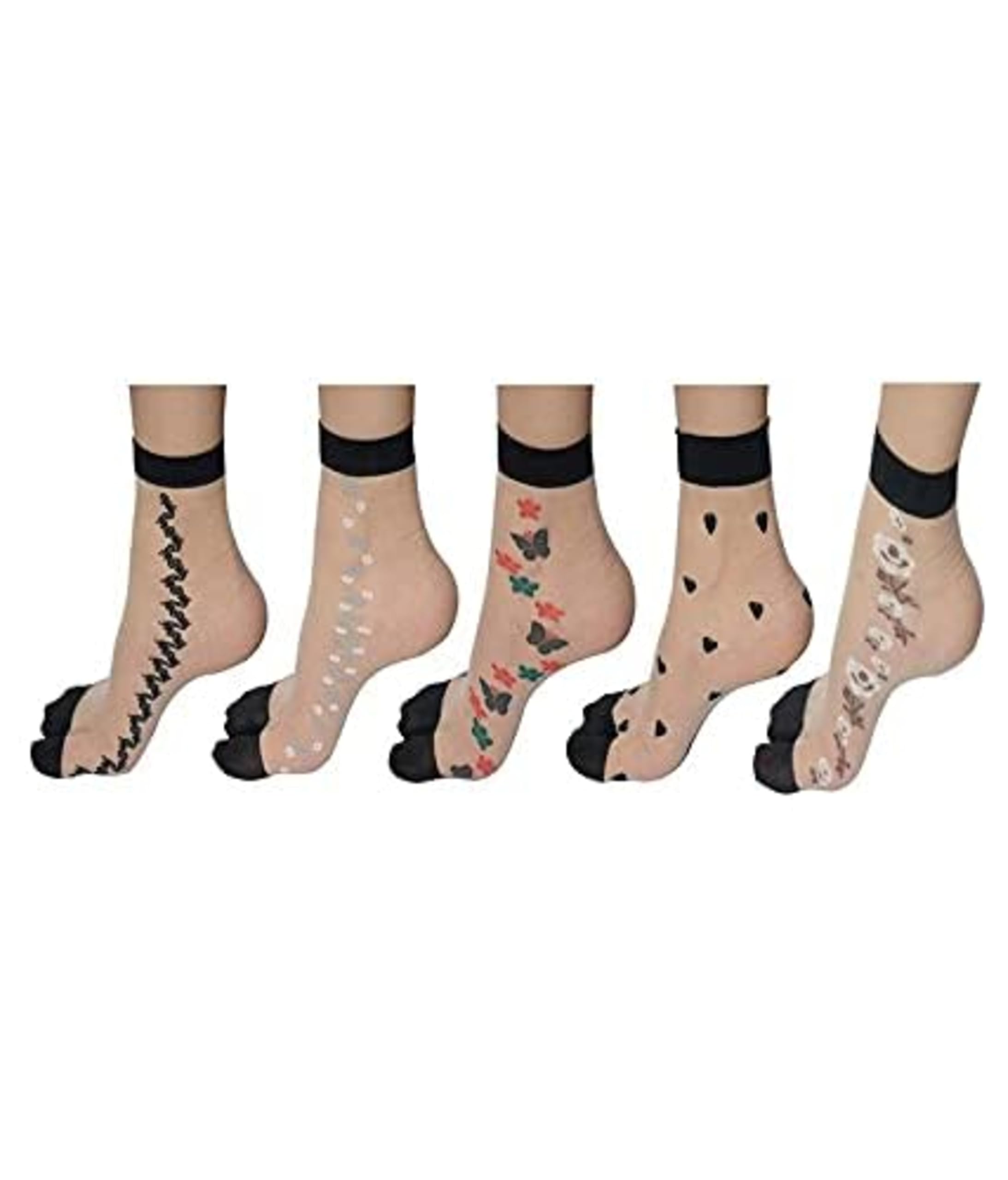 Transparent/net Summer Nylon side flower/Printed/Patter ankle Length Socks With Thumb Sheer Short Net Shoe, Sandal, Ballerina Indoor & Outdoor Socks For Girls/Ladies/Women's (Combo, Pack of 10)-picture-37