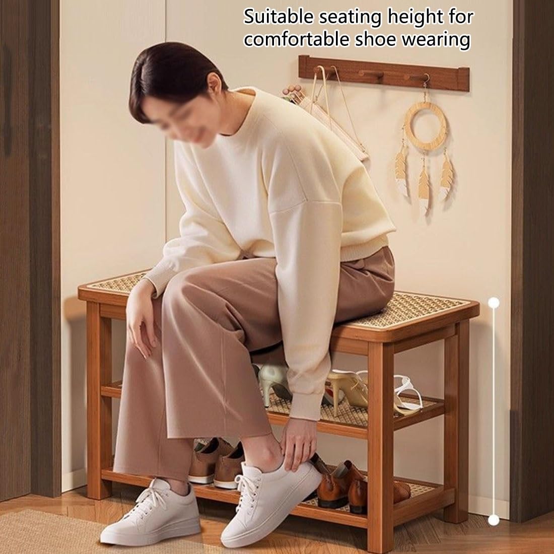 2-poziomowy regał na buty z bambusa z ławką, oszczędność miejsca do przechowywania przy wejściu, poduszce, regał do przedpokoju z naturalnego drewna (80 cm / 31,5 cala)