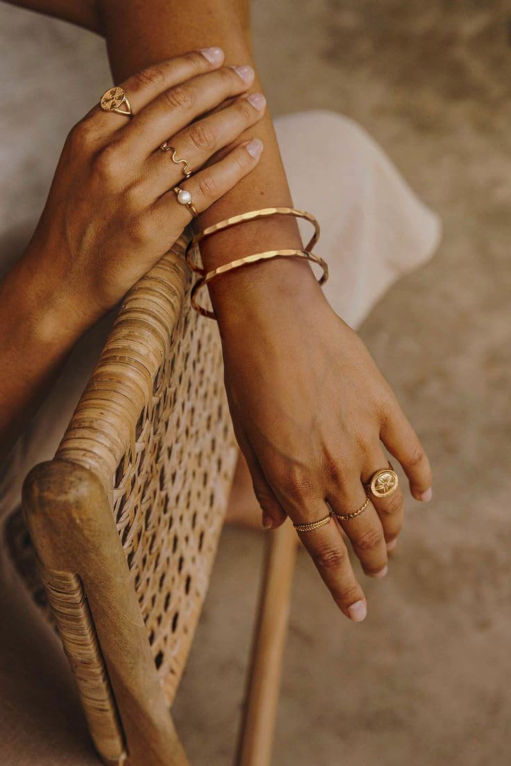 PERNNLA PEARL Dainty Gold Bar Bracelet for Women Simple Delicate Thin Cuff Bangle Hook Bracelet 18K Gold Plated Handmade Minimalist Jewelry - Image 2