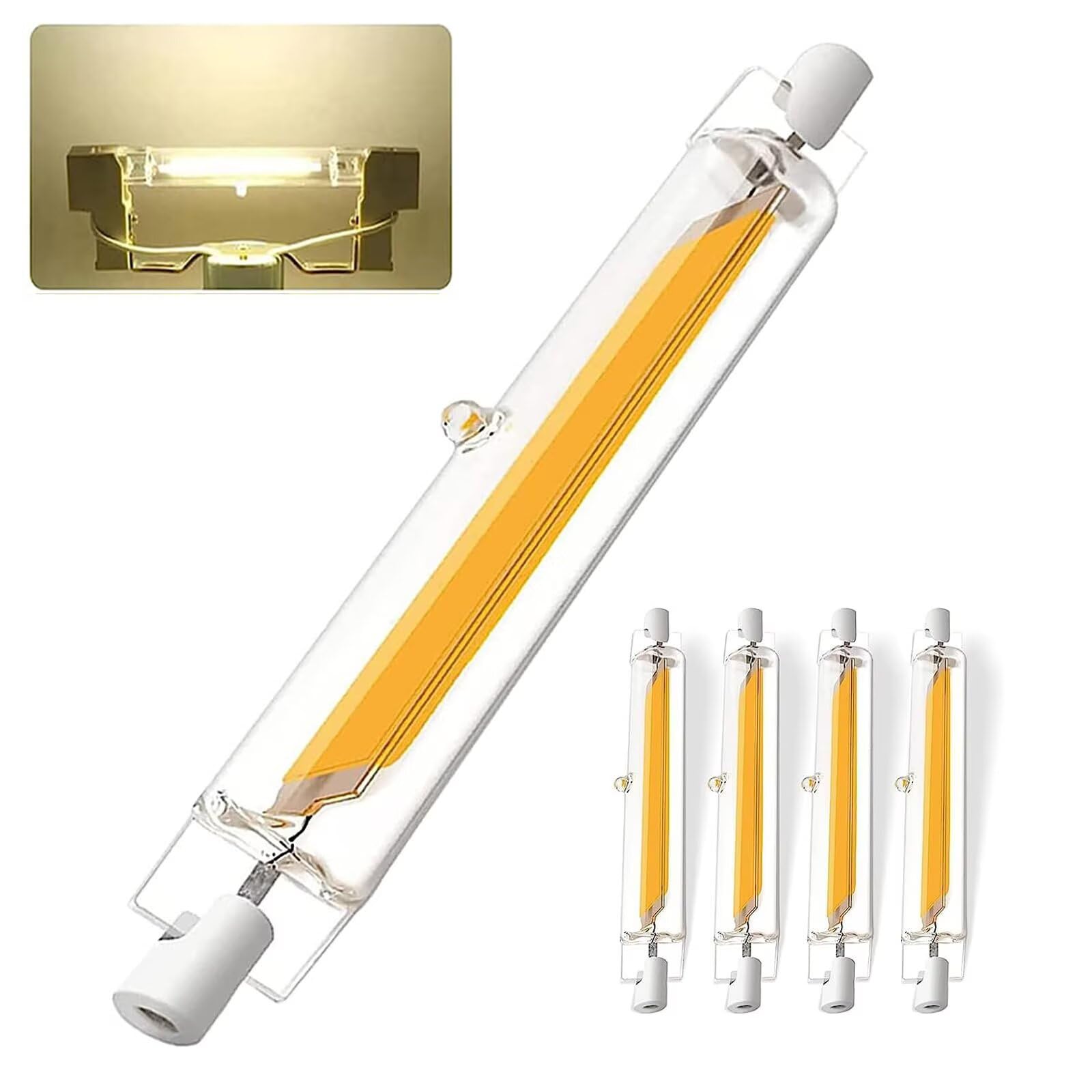 Dvnoua R7S LED 118mm Dimmbar Lampen, Naturweiß 4000K, 20W LED R7S 118mm Ersatz 200W J118mm Halogenstab, 2000LM, Kein Flackern, 360°Abstrahlwinkel, 4er Pack