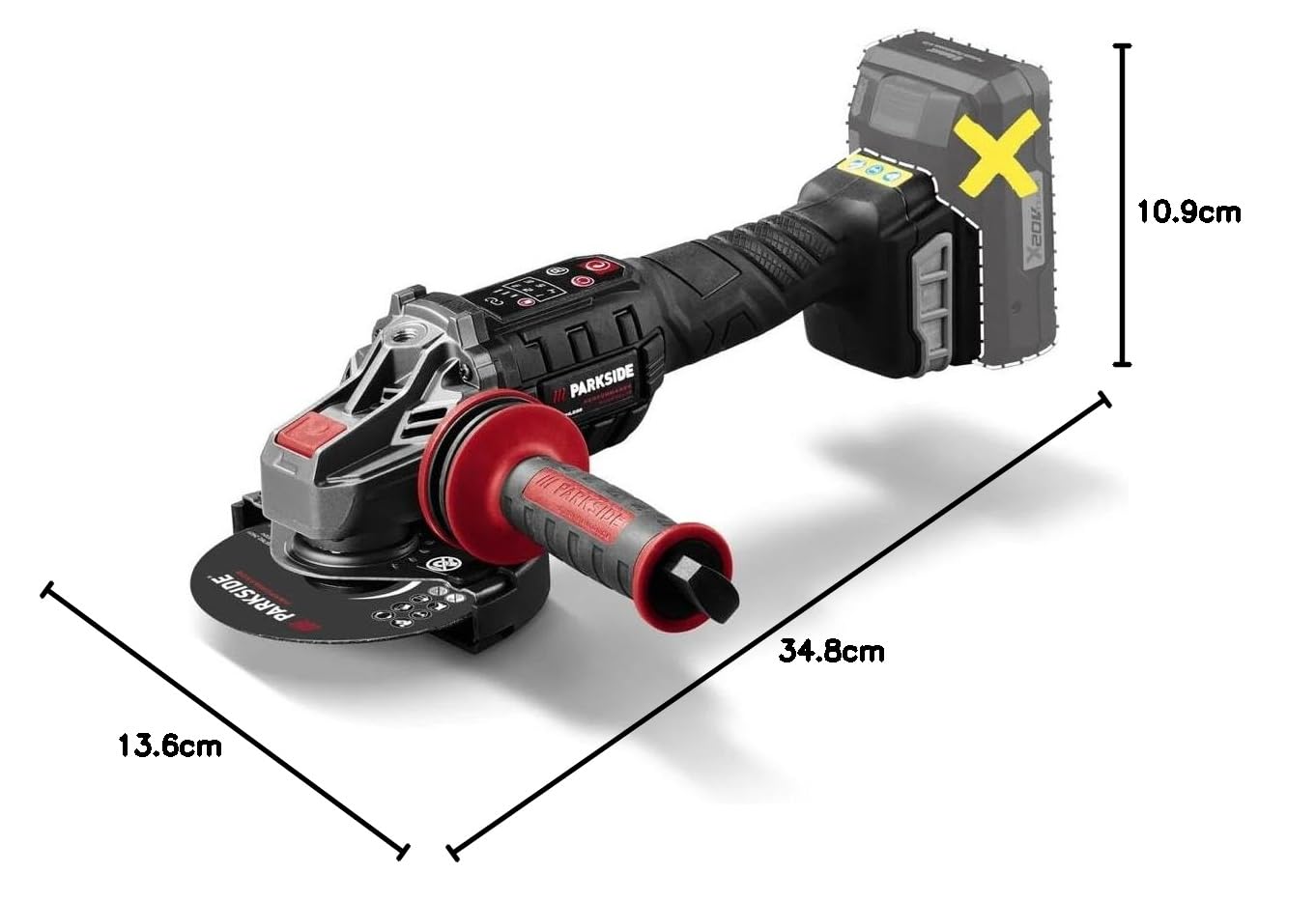 Parkside Performance - Smerigliatrice angolare senza fili 20 V 20-Li C3, senza batteria e caricabatterie