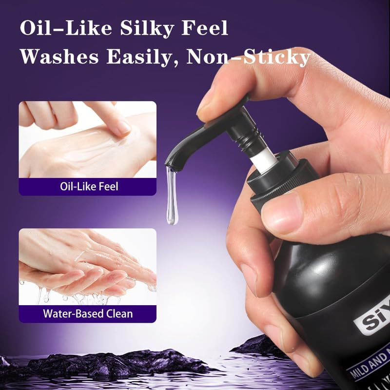 Image of SiYi Water-Based Personal Lubricant, Oil-Like Silky Glide, Non-Sticky & Easy Clean, Toy Compatible Lube for Solo & Couples, Pump Dispenser + Finger Sleeves, 4 Fl oz (120 mL)