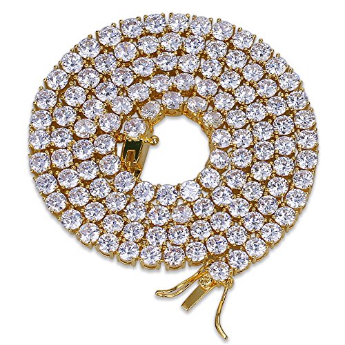 Jinao 18K Gold Plated 1 Row 4Mm Rhinestone Iced Out Cz Hiphop Tennis Chain Necklace 24" #TOP22