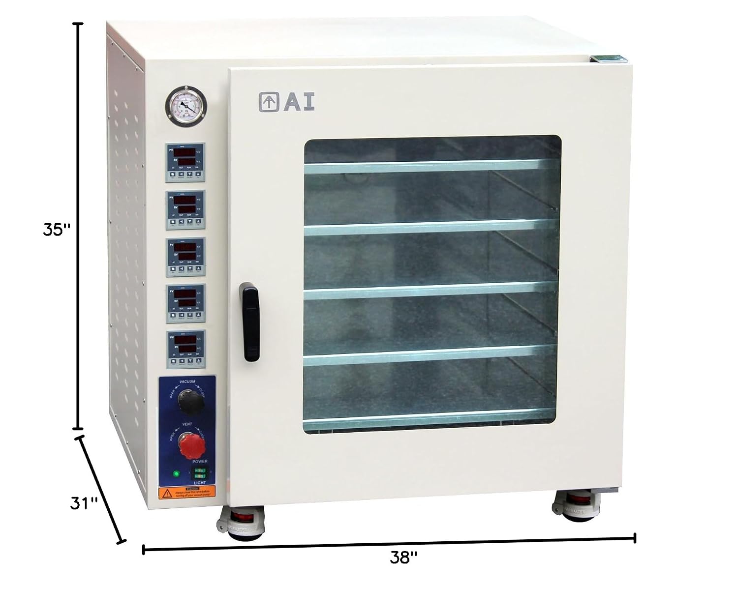 Across International AT75aw.110 Stainless steel 7.5 cu. ft. Vacuum Oven with 5 Heated Shelves, Tubing, Oil-Filled Gauge and LED Lights, 110V, 50/60Hz, 1500W