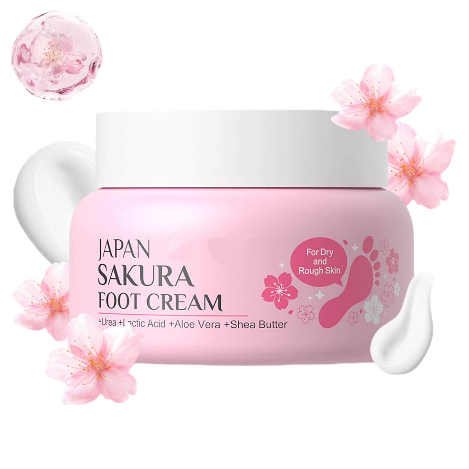 Sakura Foot Repair Cream for Dry Feet and Heels, Callus Softener Repairs Very Dry, Rough Skin, Non Greasy w/Sakura Blossom, Travel Size Lotion, No-Scrub Exfoliator and Moisturizer for Healthy Feet