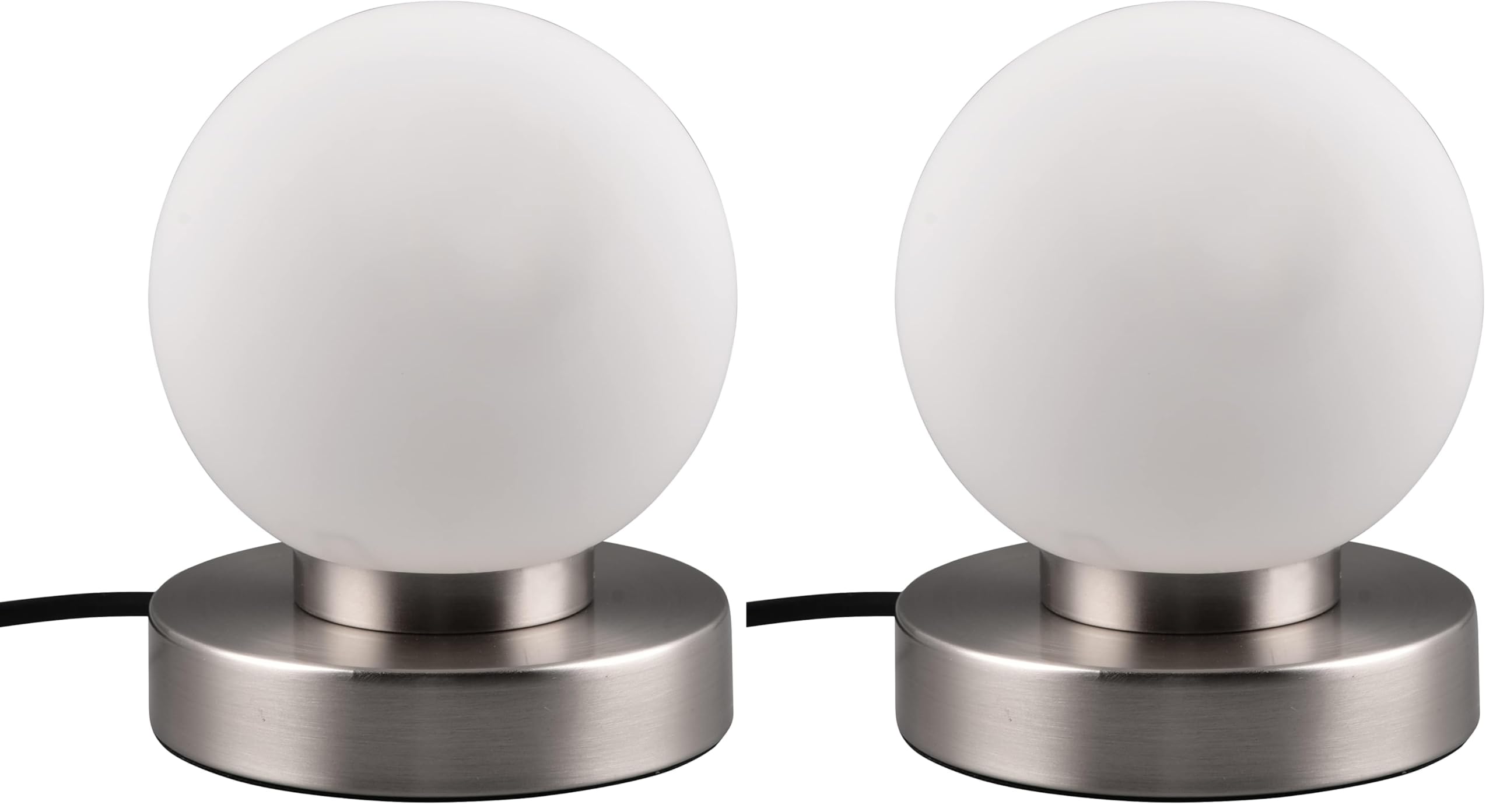 Reality Leuchten Tischleuchte Prinz II R54011001, Metall Nickel matt, Glas weiß, exkl. 1x E14, On/Off Touch (Packung mit 2)