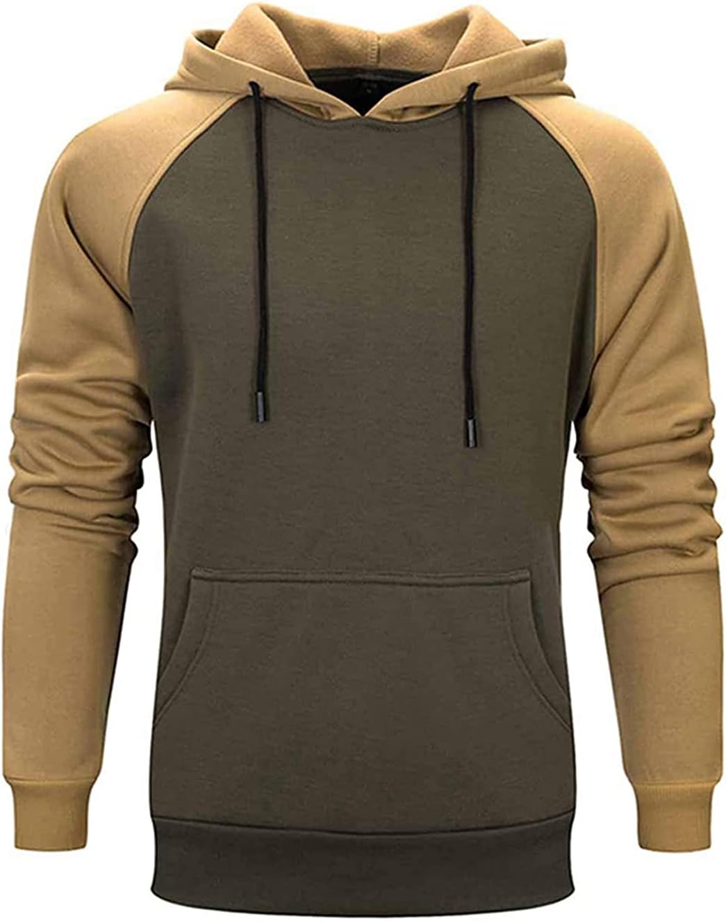 Mens Hoodies Patchwork Pullover Fleece Color Block Long Sleeve Sweatshirts Casual Tops with Pocket - Image 3