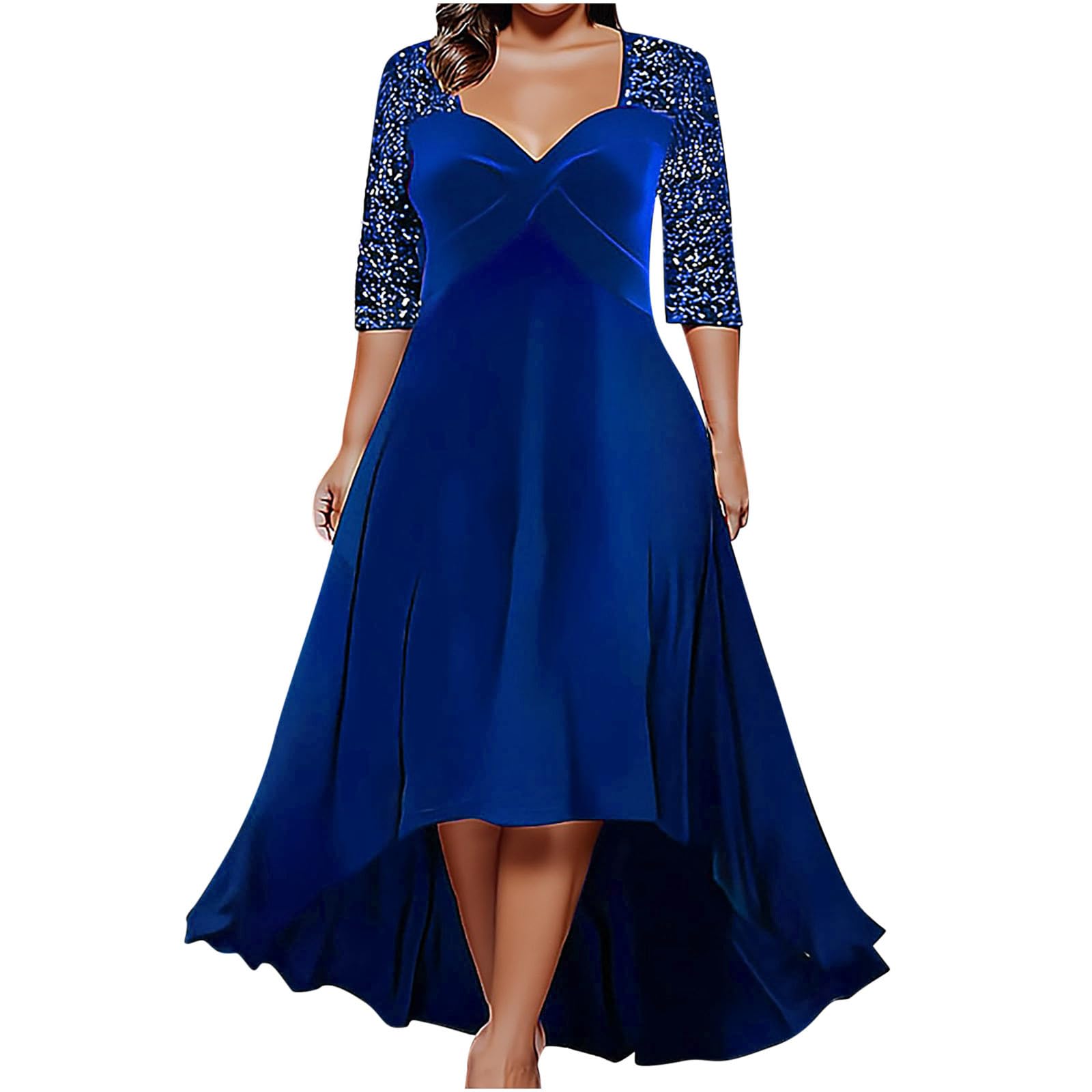 ZeiayuasPlus Size Velvet Dresses for Women UK Sequin Cocktail Dress V Neck  Pleated Maxi Dresses Half Sleeve Tunic Evening Dresses Sparkly Glitter