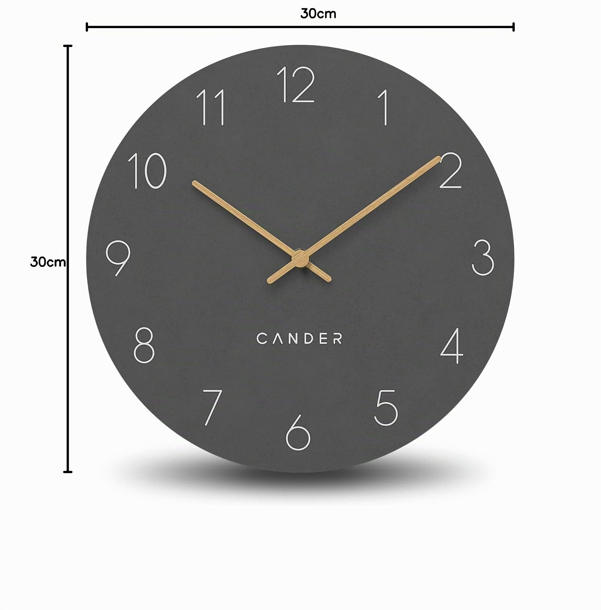 Cander Berlin MNU 2630 A Wanduhr lautlos ohne Ticken 30 cm analog Wohnzimmer Küche modern Vintage grau Holzzeiger