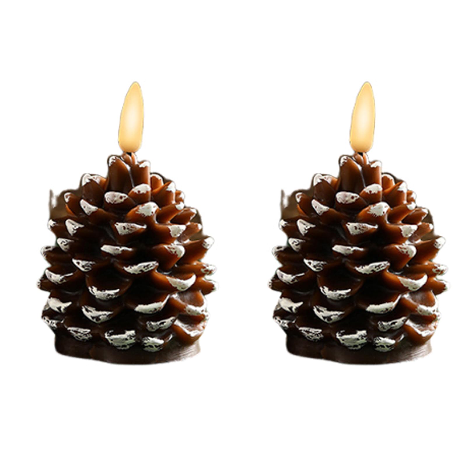 Zambuph Christmas Decoration LED Candles Realistic Flameless Pine Cone Ambiance Chemical Christmas Decoration Table, Brown White Border