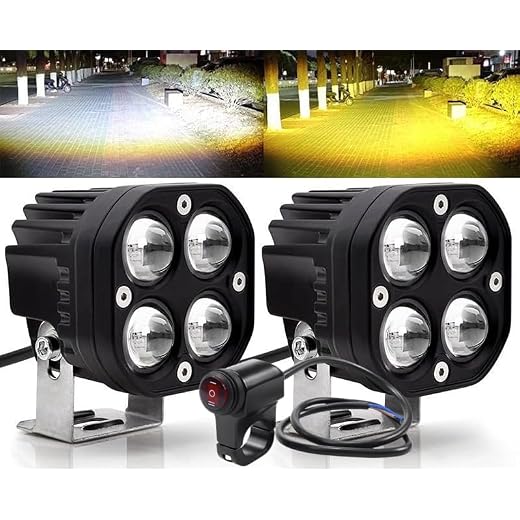 ELTRON TURBO Original 4 LED Fog Light 12V 60W Waterproof Head Lamp, Bar Light Universal Fit For All Motorcycle & Car Models White,Yellow (Pack of 2, Free Switch)